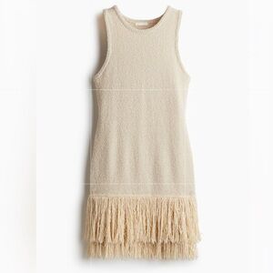 FRINGE-TRIMMED KNIT DRESS